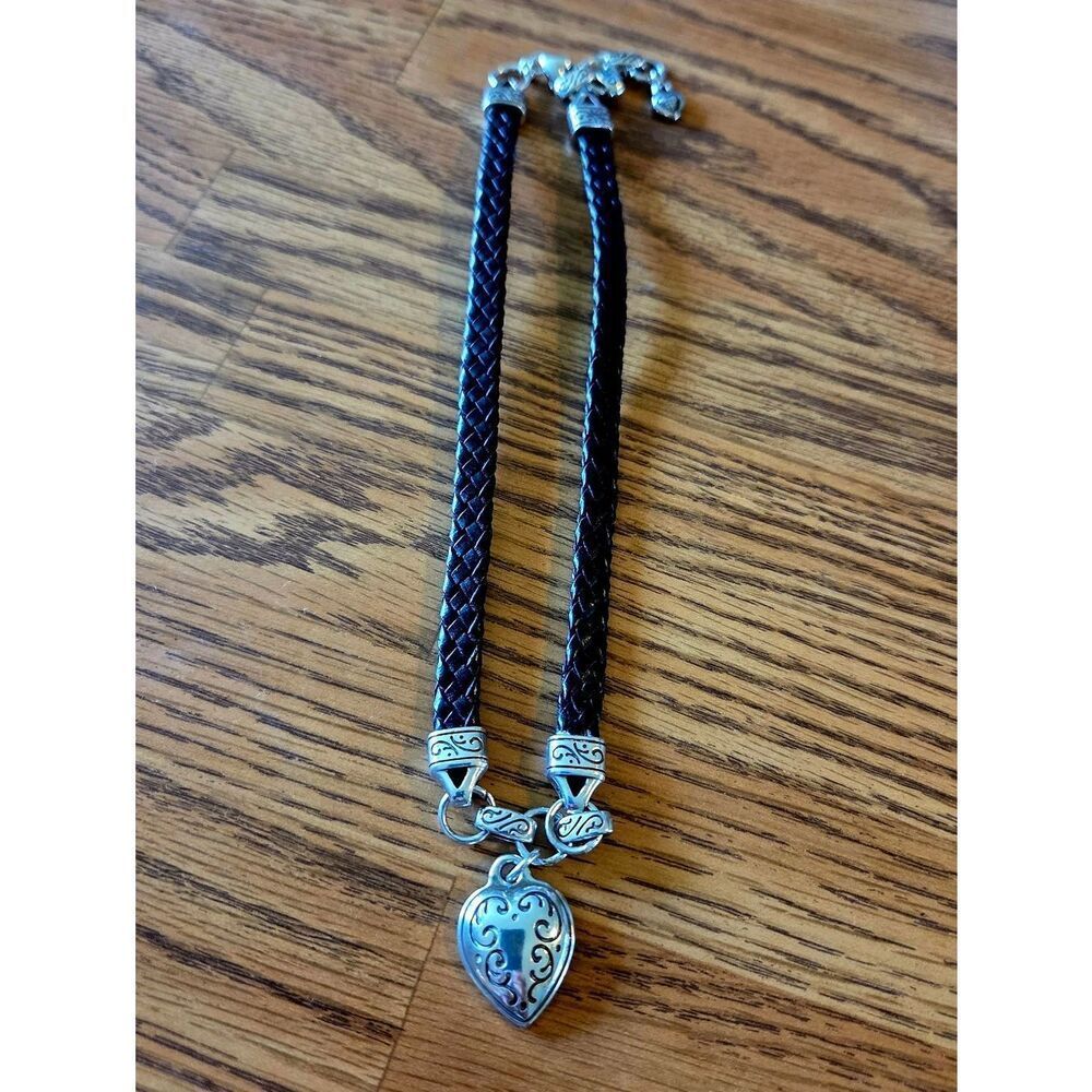 BRIGHTON "King's Road" Vintage Puff Heart And Leather Necklace VINTAGE INSPIRED - Picture 5 of 10
